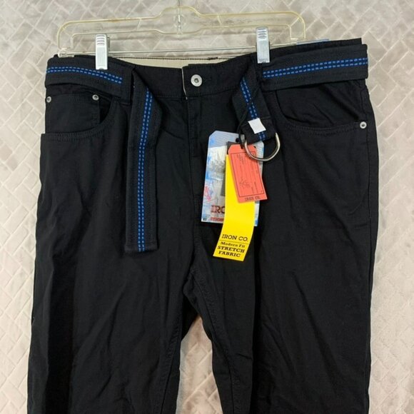 Iron Co Mens 34x32 Work Pants Black Slim Straight Stretch with Belt New - Picture 2 of 16
